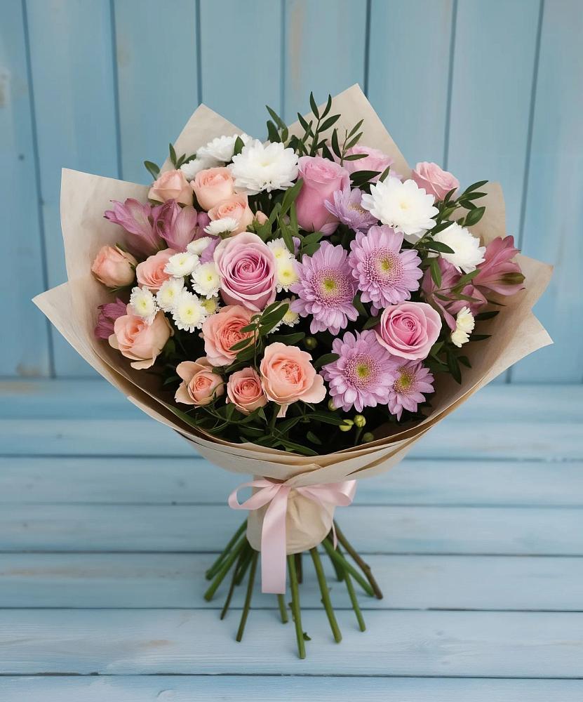 Букет цветов из: Хризантемы, Розы и Альстромерии в Карпинске