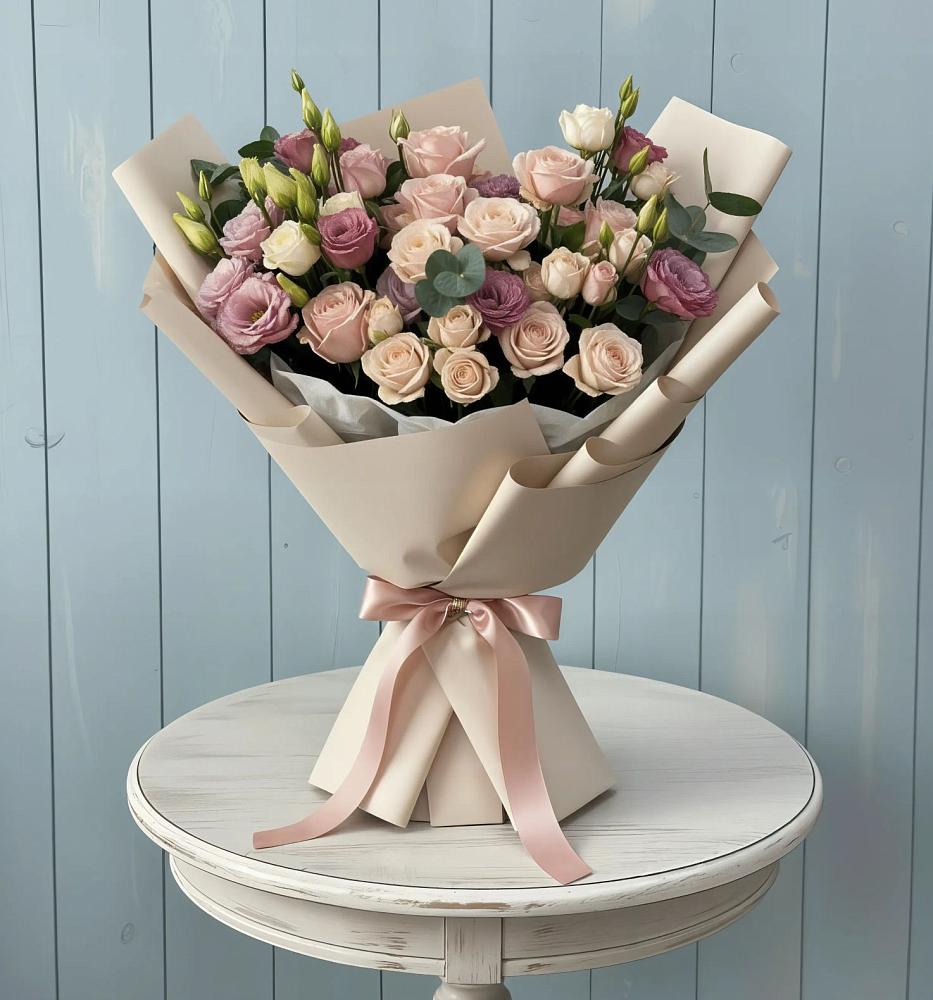 Букет цветов из: Розы и Лизиантусы в Карпинске