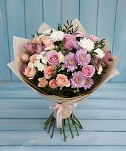 Букет цветов из:  Хризантемы, Розы и Альстромерии в Карпинске