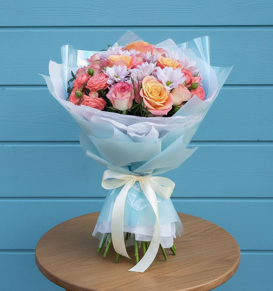 Букет цветов из: Хризантемы и Розы в Карпинске