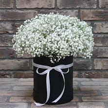 Цветочная композиция из Гипсофила в шляпной коробке в Карпинске